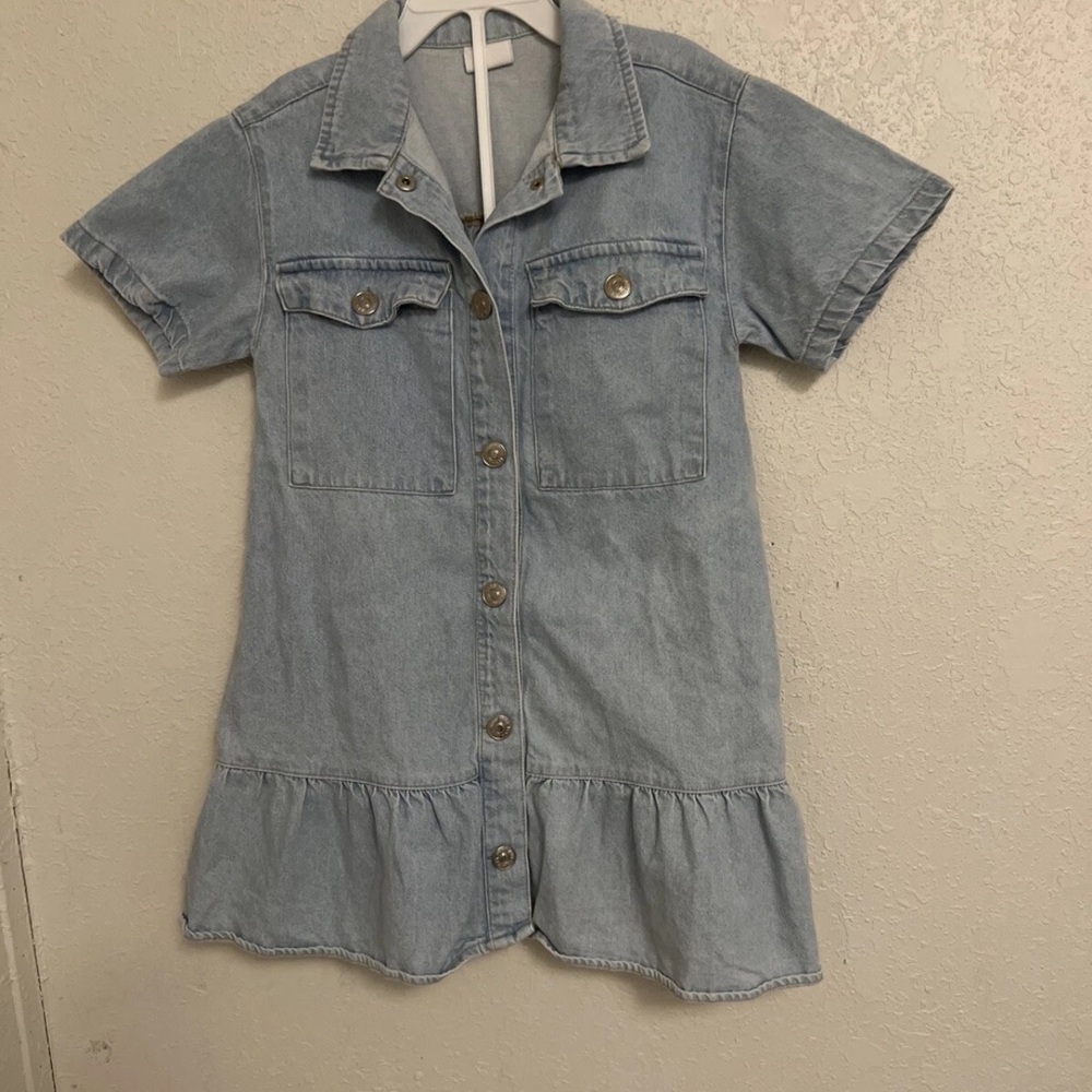 Zara girl Light Blue Denim Button-Up Dress 7